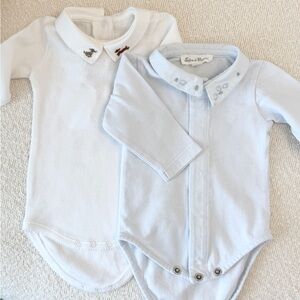 TARTINE ET CHOCOLAT Baby Set of 2 Embroidered Bodysuits - White & Blue / 1M